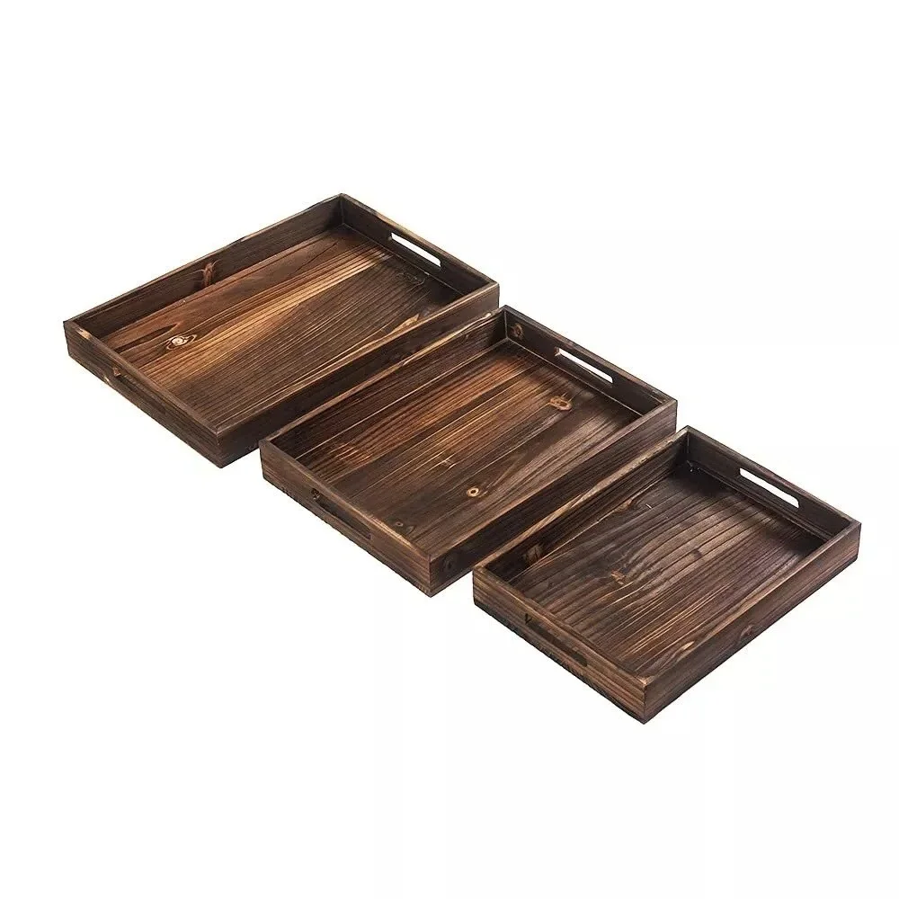 Set of 3 Rustic Wooden Serving Trays Distressed Farmhouse Kitchen Decor - Picture 3 of 3